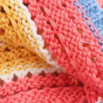 Stripet heklet cropped genser – polokrage, kort erm (dame)