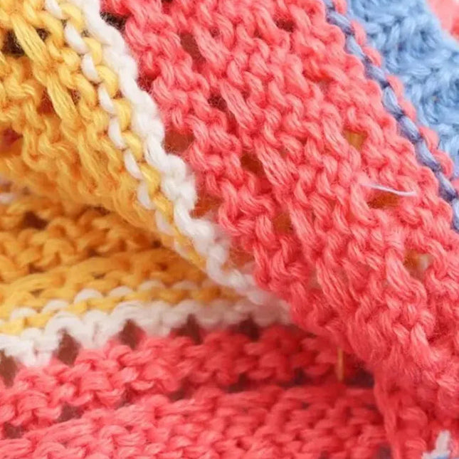 Stripet heklet cropped genser – polokrage, kort erm (dame)