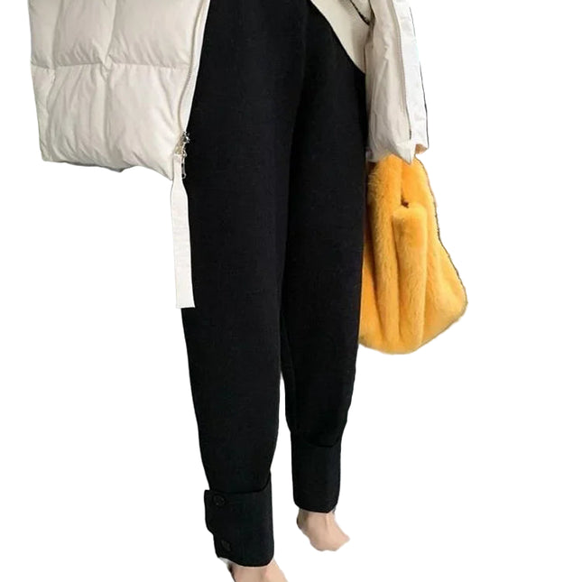 Strikkede Haremsbukser for Kvinner – Tykk og Varm Høytlivsmodell | Koreansk Baggy Stil til Høst og Vinter