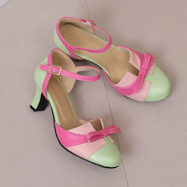 Girseaby Pumps med Sløyfe – Runde Tå, 6 cm Hæl og Ankelstropp (Str. 36–48)