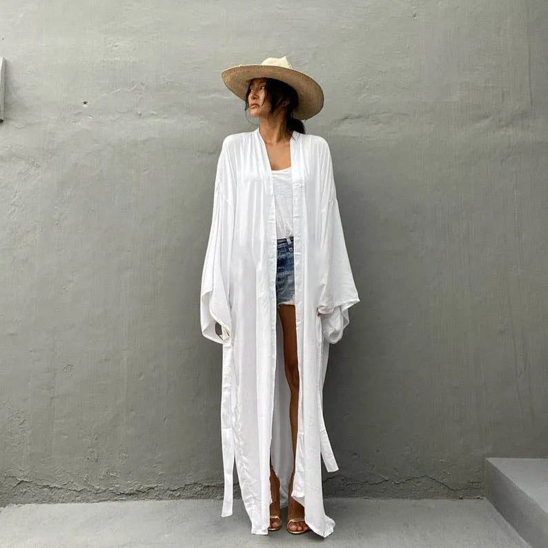 Sommer Kimono Strandkjole – Lett omslagskjole med belte