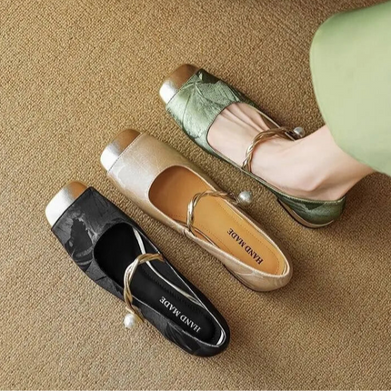 Retro Ballett Flats for Dame – Elegant Mary Jane-stil med Kvadratisk Tå