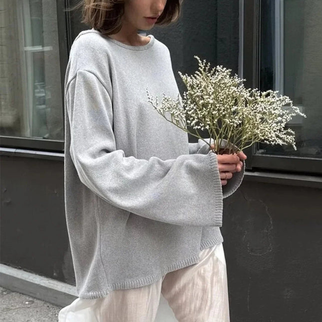 Strikkegenser for Kvinner – Myk Bomullsgenser med Åpen Rygg | Løs, Trendy og Elegant til Høst og Vinter