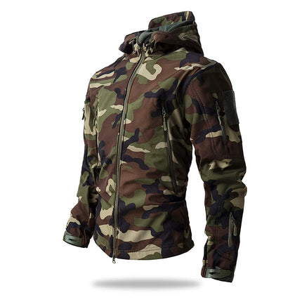 Softshell Taktisk Jakke – Vanntett & Vindtett med Fleecefor | Herre Camouflage Hettejakke til Jakt & Friluft