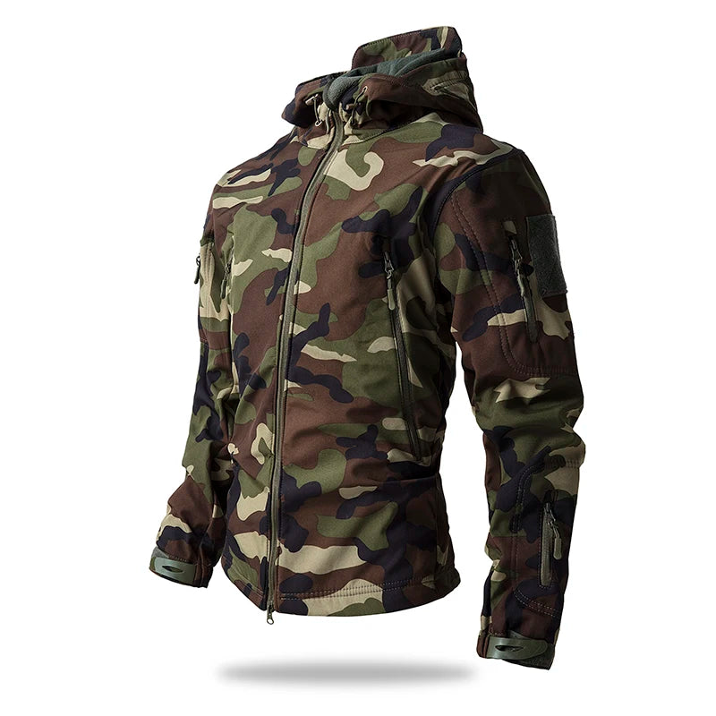 Softshell Taktisk Jakke – Vanntett & Vindtett med Fleecefor | Herre Camouflage Hettejakke til Jakt & Friluft