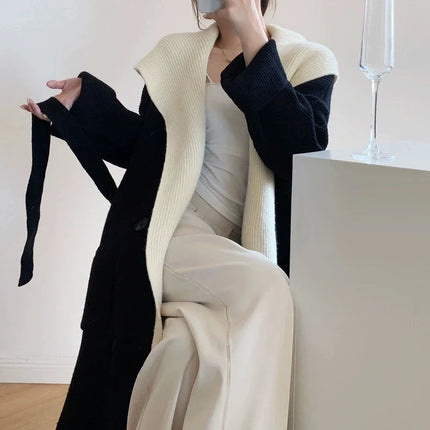 Lang Strikkecardigan mit Hette – Løs Passform & Double Knapperekker | Varmer und trendiger Ulzzang-Stil