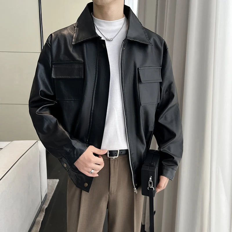 Herrejakke i PU-skinn – Vind- og Vanntett med Glidelås