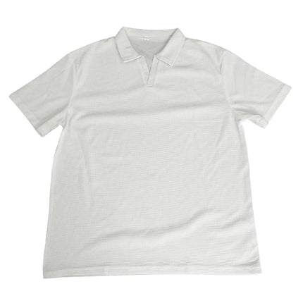 Vaffelstrikket Polo T-skjorte for Herre – Kortermet V-hals med Krage (Sommer 2024)