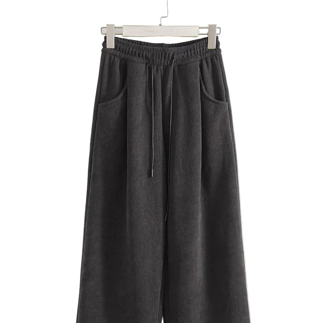 Vinterbukser i Kordfløyel for Kvinner – Mørk Brun med Tykt Fleecefôr | Høyt Liv og Løs Passform for Varm Komfort