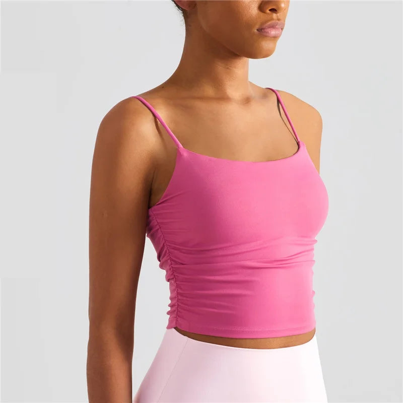 Treningstopp for dame – Sexy yoga-vest med folder, push-effekt og integrerte innlegg