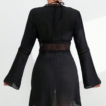 Hvit Strandkjole med V-hals – Elegant Cover-Up med Blonde og Solbeskyttelse