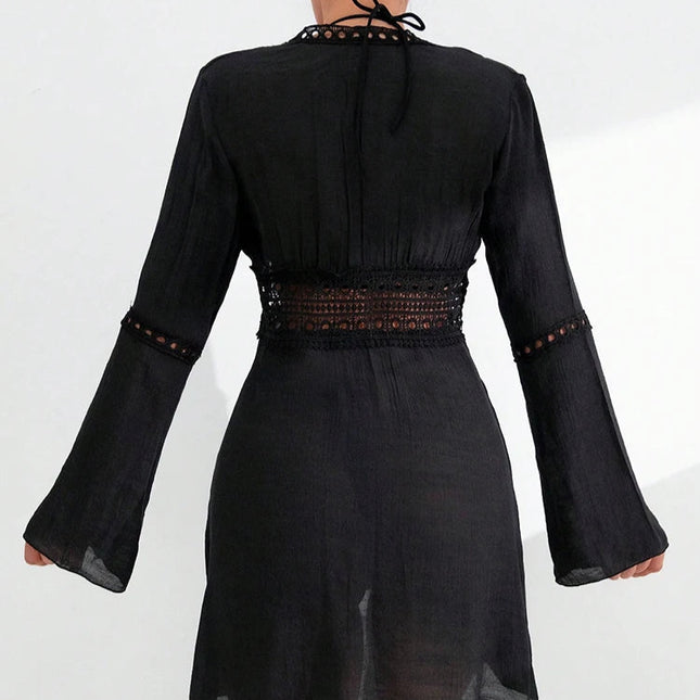 Hvit Strandkjole med V-hals – Elegant Cover-Up med Blonde og Solbeskyttelse