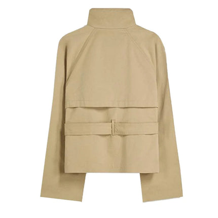 Kort Trenchcoat for Dame – Elegant Dobbelspent Jakke med Belte i Midjen og Ståkrage | Trendy Høstjakke 2025