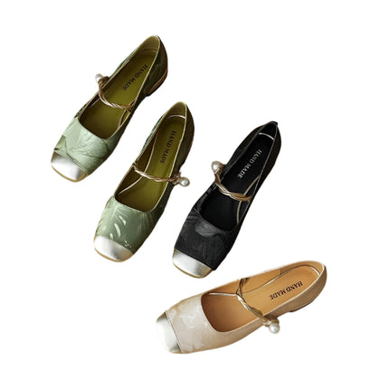 Retro Ballett Flats for Dame – Elegant Mary Jane-stil med Kvadratisk Tå
