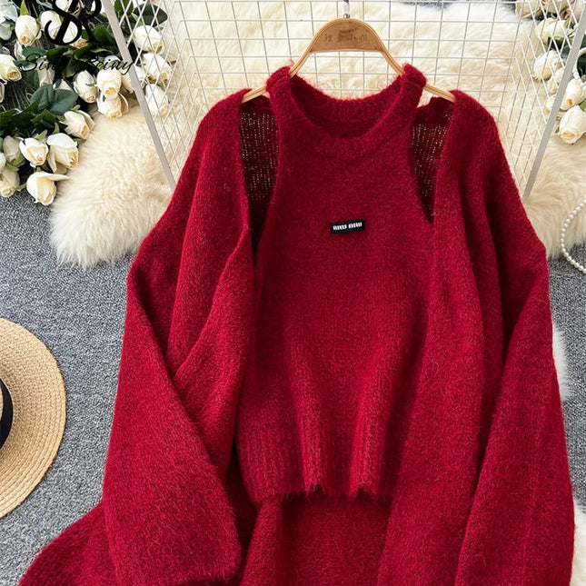 Myk Kasjmirstrikk for Kvinner – Varm Cardigan med Ermeløs Topp | Elegant og Avslappet Sett til Høst og Vinter