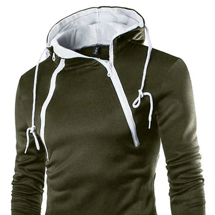 Herre Hoodie med Glidelås og Høy Hals – Langermet Genserjakke i Sort | Komfortabel og Stilig Sweatshirt til Høst og Vinter