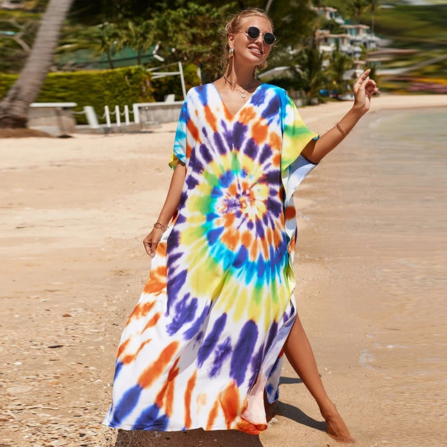 Bohemsk Tie-Dye Kaftan – Elegant, Luftig Maxi Sommerkjole i Rayon