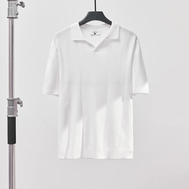 Sommer Polo T-skjorte til Herre – V-hals, Slim Fit & Britisk Stil