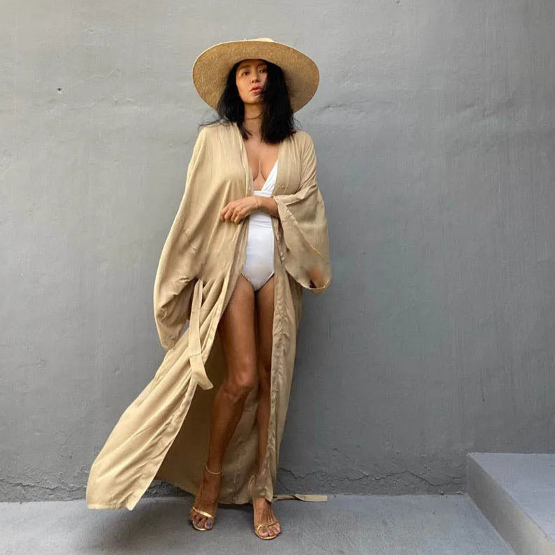 Sommer Kimono Strandkjole – Lett omslagskjole med belte