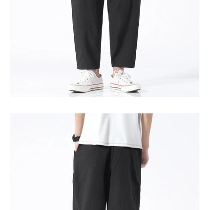 Trendy Herrebukser i 100% Bomull – Japanskinspirert, Løs Passform og Cropped Lengde (opptil 5XL)