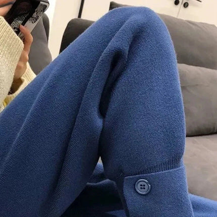 Strikkede Haremsbukser for Kvinner – Tykk og Varm Høytlivsmodell | Koreansk Baggy Stil til Høst og Vinter