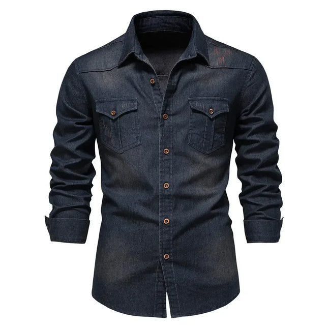 Slim Fit Denimskjorte for Herre – Elastisk Bomull og Klassisk Cowboy-stil med Moderne Passform