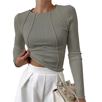 Tettsittende Basic Langermet Topp for Dame – Ensfarget, Elastisk og Perfekt for Lag-på-lag