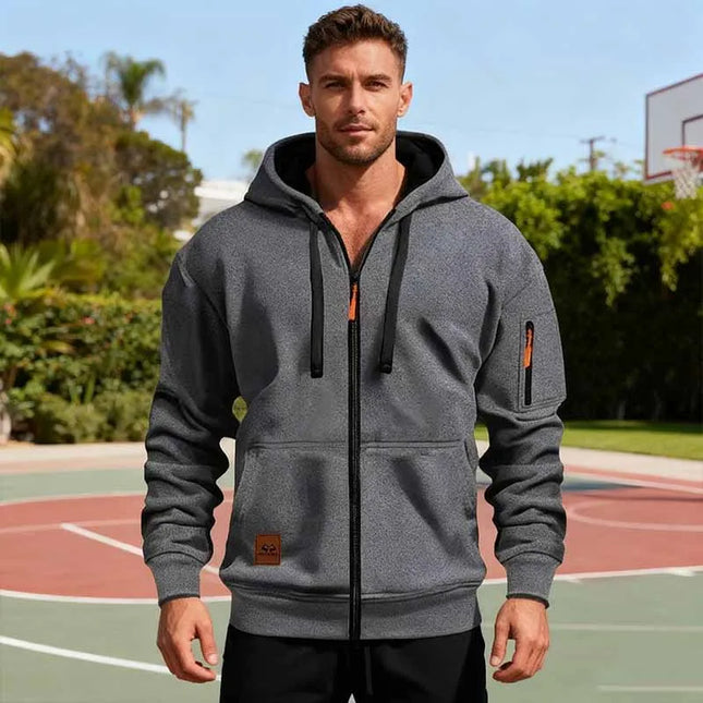 Sporty Hettejakke for Menn – Ensfarget Treningsjakke med Glidelåslommer | Komfortabel Tracksuit til Fritid og Utendørsbruk