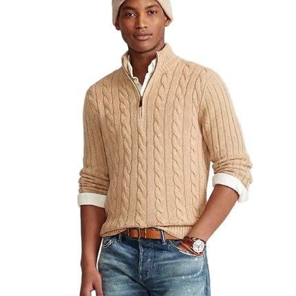 Herregenser i Ullblanding med Glidelås – 42 % Ull Halv-Zip Strikkegenser | Varm og Elegant Vintergenser med Høy Hals