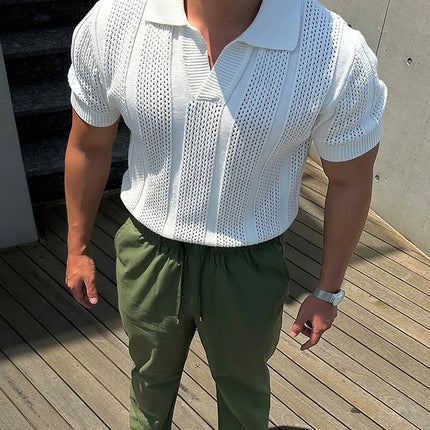 Sommer Polo T-skjorte til Herre – Slim Fit Strikket Mesh, Kortermet