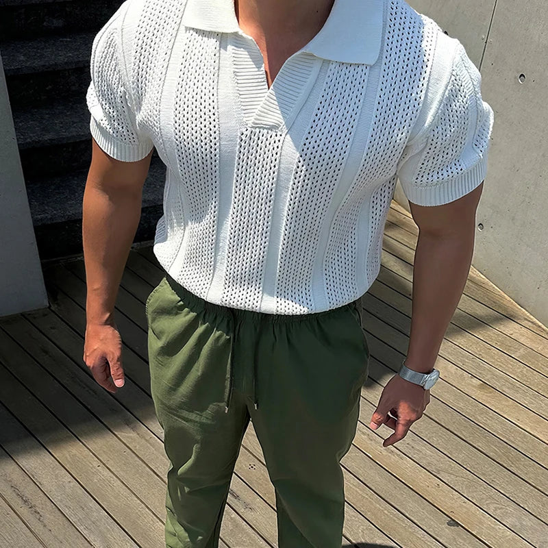 Sommer Polo T-skjorte til Herre – Slim Fit Strikket Mesh, Kortermet