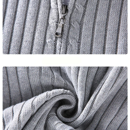 Strikket Herrecardigan med Glidelås – Slim Fit, Halvhøy Hals og Varm Komfort til Vår og Høst