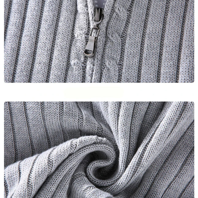 Strikket Herrecardigan med Glidelås – Slim Fit, Halvhøy Hals og Varm Komfort til Vår og Høst