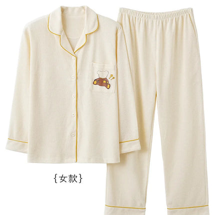 Japansk-Inspirert Par-Pysjamas i Myk Bomull – Unisex 2-delt Sett (Løs Passform) | Vår Hjemmesett