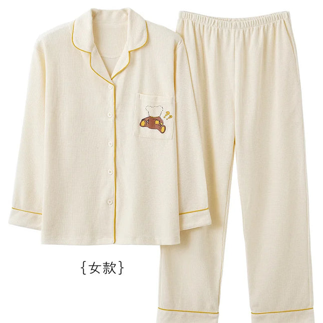 Japansk-Inspirert Par-Pysjamas i Myk Bomull – Unisex 2-delt Sett (Løs Passform) | Vår Hjemmesett