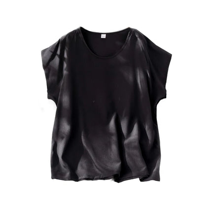 Plus Size Silketopp til Dame – Løs T-skjorte i Mulberry Silk Crepe De Chine