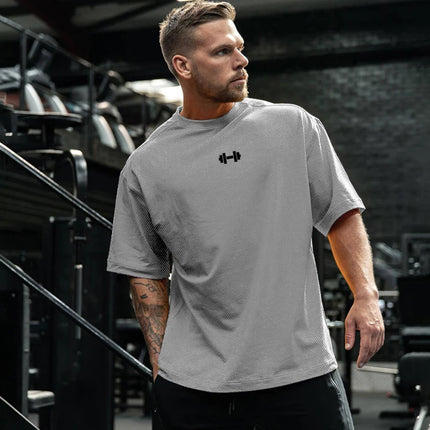 Oversized Trenings-T-skjorte for Menn – Pustende Mesh Stoff | Hurtigtørkende Løs Gym T-skjorte til Trening og Fitness