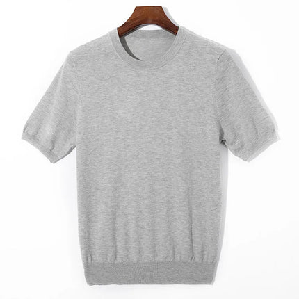 Strikket T-skjorte til Herre – Rund Hals i Ullblanding for Business Casual Stil