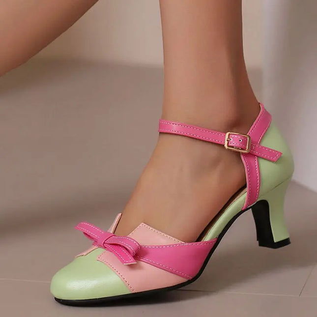 Girseaby Pumps med Sløyfe – Runde Tå, 6 cm Hæl og Ankelstropp (Str. 36–48)