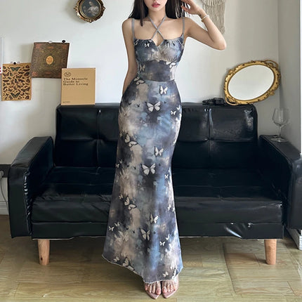 Sommerkjole med Sommerfugltrykk – Ermeløs Maxikjole med Stropper