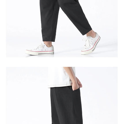 Trendy Herrebukser i 100% Bomull – Japanskinspirert, Løs Passform og Cropped Lengde (opptil 5XL)