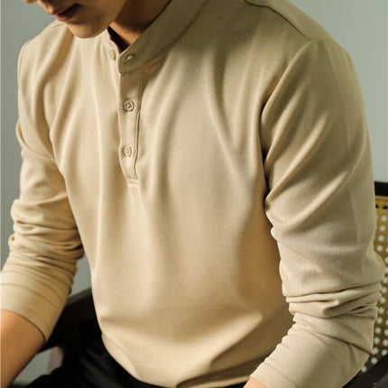 Herre Polo Skjorte med Ståkrage – Ensfarget Langermet Henley T-skjorte | Eleganter Business-Casual-Stil (M–4XL)