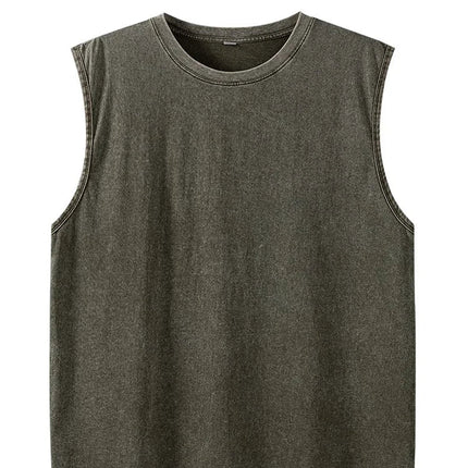 Vasket Bomulls Tank Top til Herre – Ermeløs Trenings- og Sommertopp