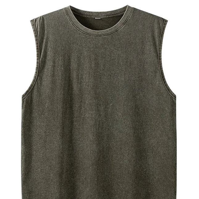 Vasket Bomulls Tank Top til Herre – Ermeløs Trenings- og Sommertopp