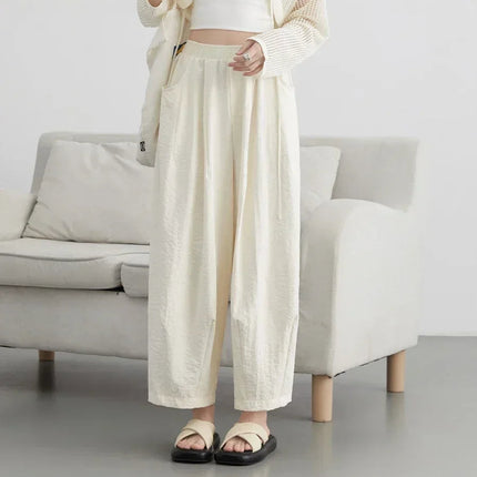 Hvite Vide Bukser for Dame – Høyt Liv, Elastisk Midje & Elegant Plisserte Sommerbukser 2025