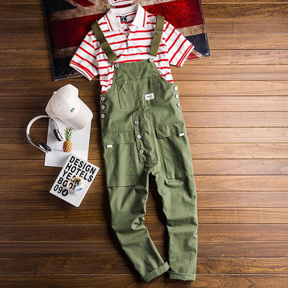 Retro Arbeidsoverall for Herre – Løs Passform i Khaki, Trendy Streetwear-Stil (2024 Nyhet)