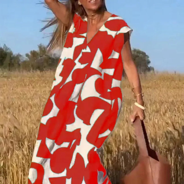 Bohemsk Maxikjole med Vintageprint – Ermeløs Sommerkjole med Høyt Liv