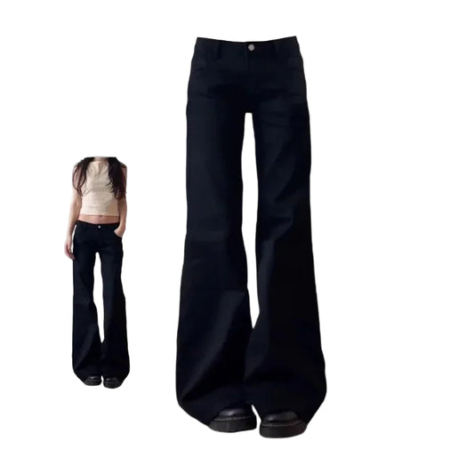 Baggy Vintage Jeans i Svart Denim – Høyt Liv, Vasket Retrostil | Unisex Streetwear & Minimalistisk Y2K Look