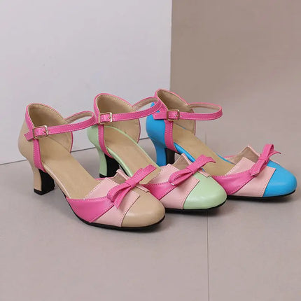 Girseaby Pumps med Sløyfe – Runde Tå, 6 cm Hæl og Ankelstropp (Str. 36–48)