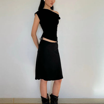 Énskulders Ribbestrikket Topp – Trendy Dame T-skjorte